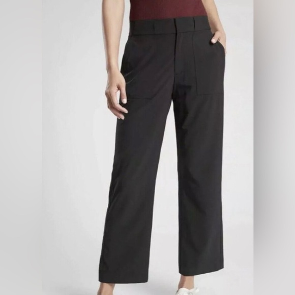 Athleta Black Tribeca Utility Crop Pants wide leg casual Sz 4 Euc - Picture 1 of 7